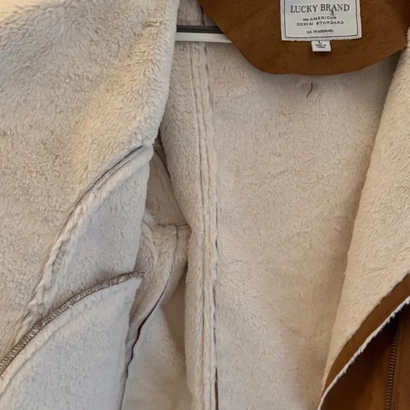 Lucky Brand Women's Brown Jacket with Cream Lining Faux Suede L - Picture 3 of 5